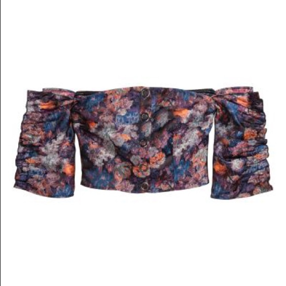 H&M Jacquard Cropped Pattern Blouse